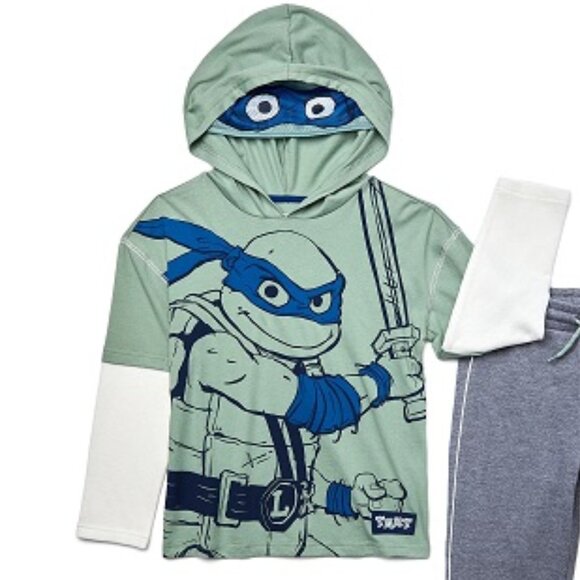 TMNT Turtles Boys Cosplay Hooded Twofer Top with Jogger Set, 2 pc, Size 8 - Picture 2 of 4